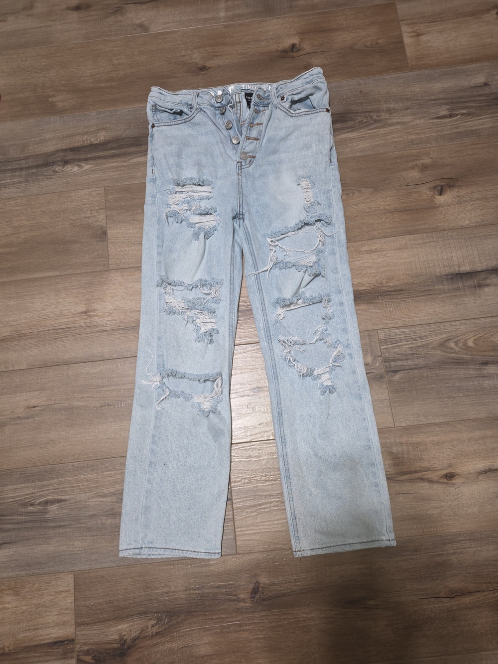 Light Blue Distressed Straight Leg Jeans